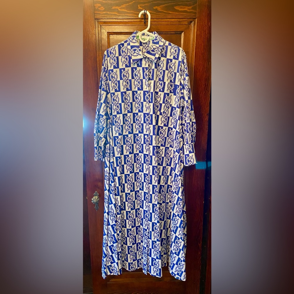 Bohemian Traders Blue and White Nautical Rope Patterned Shirtdress Opera Dress